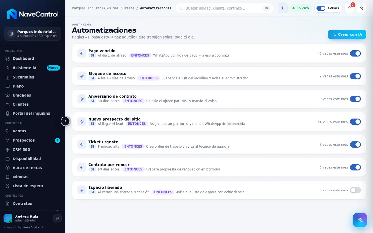 Módulo Automatizaciones de NaveControl