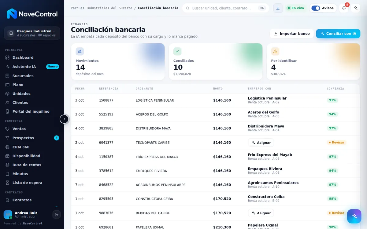 Módulo Conciliación bancaria de NaveControl