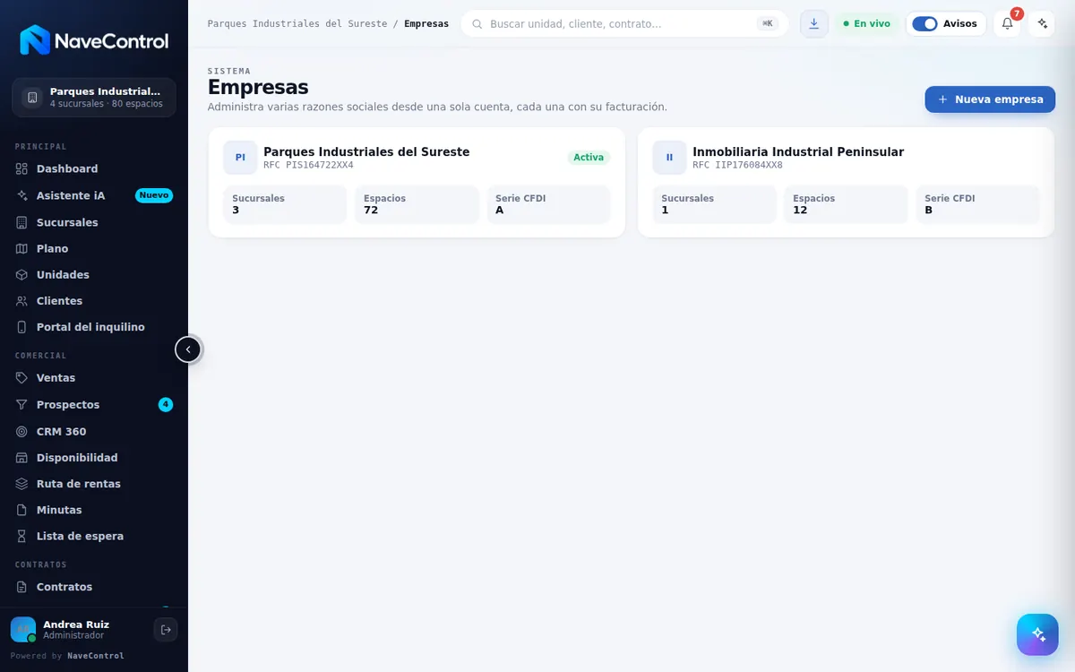 Módulo Empresas de NaveControl