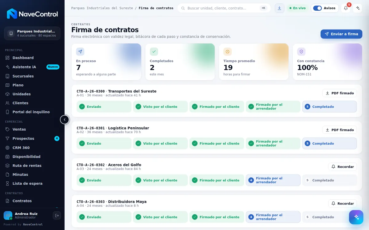 Módulo Firma de contratos de NaveControl