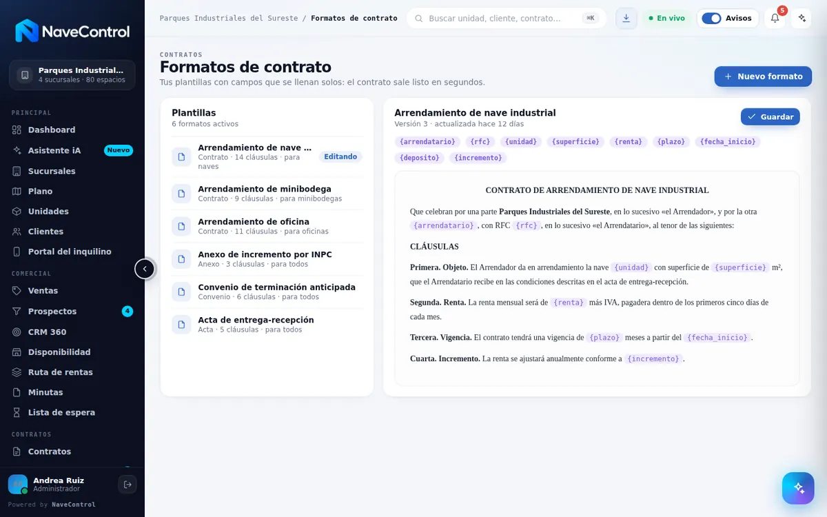 Módulo Formatos de contrato de NaveControl