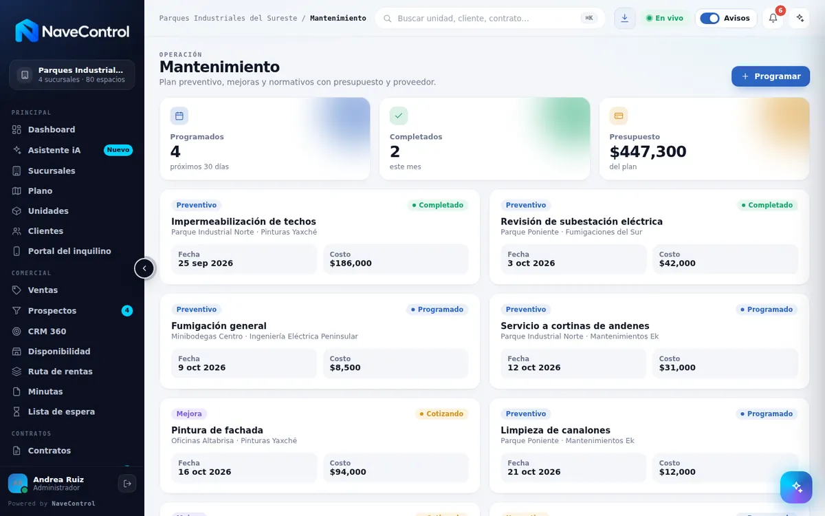 Módulo Mantenimiento de NaveControl