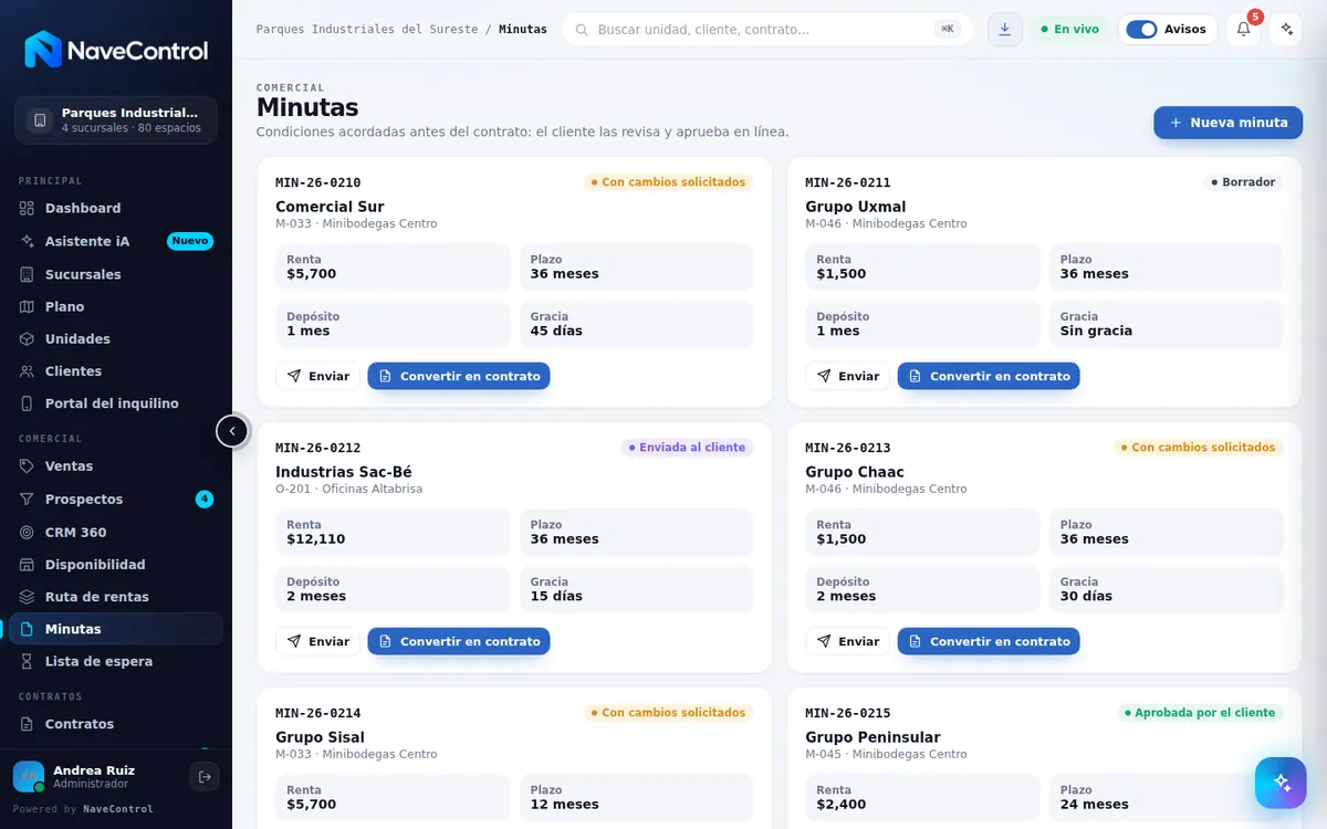 Módulo Minutas de NaveControl