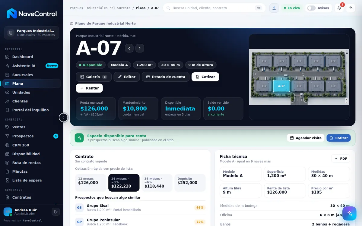 Módulo Ficha de la bodega de NaveControl