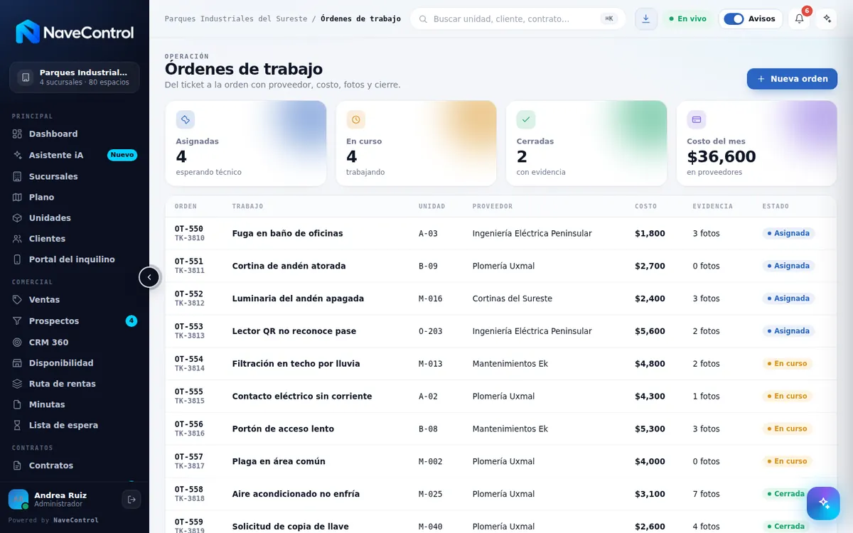 Módulo Órdenes de trabajo de NaveControl