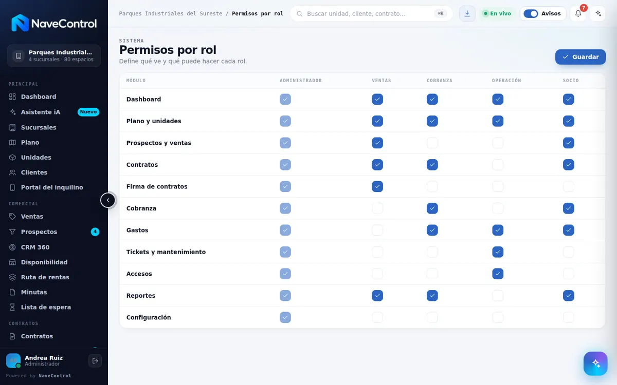 Módulo Permisos por rol de NaveControl