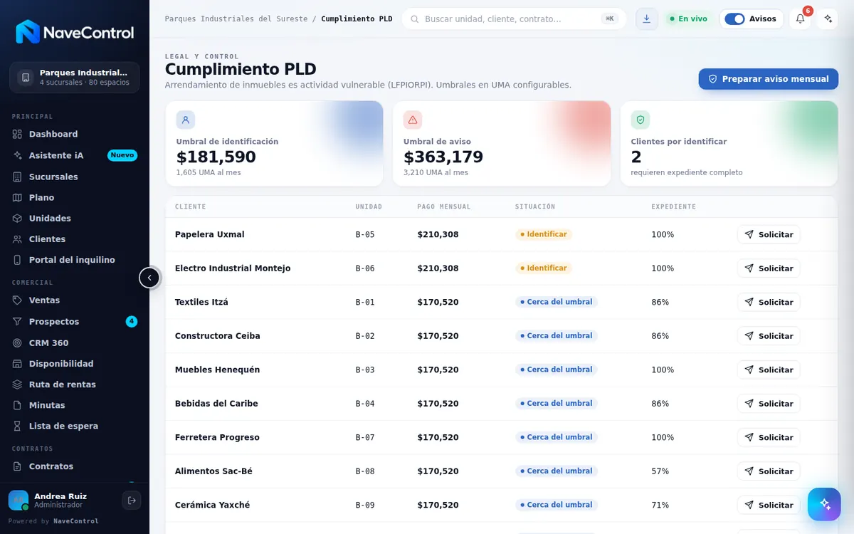 Módulo Cumplimiento PLD de NaveControl