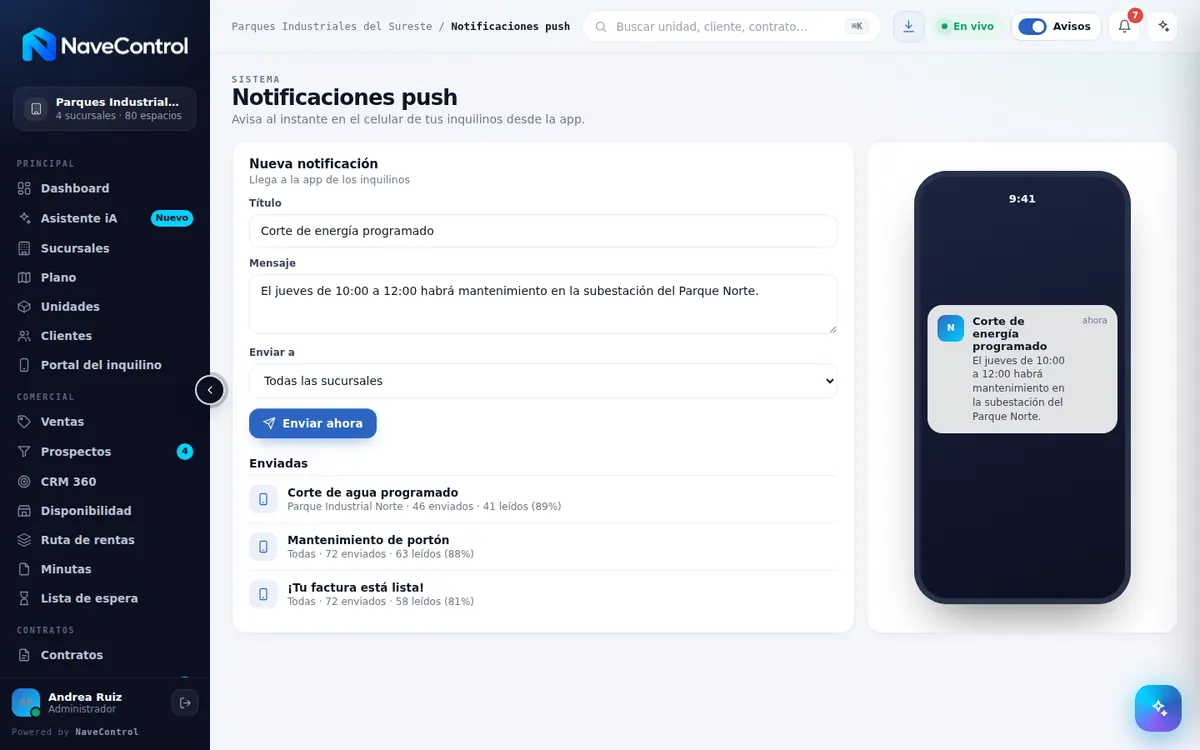 Módulo Notificaciones push de NaveControl