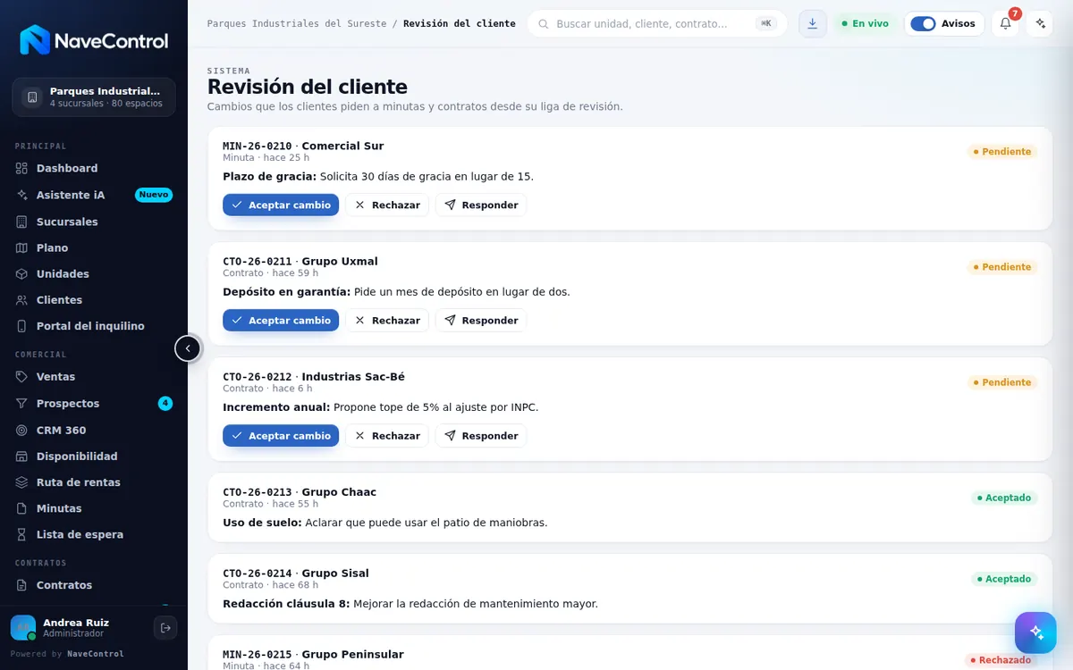 Módulo Revisión del cliente de NaveControl