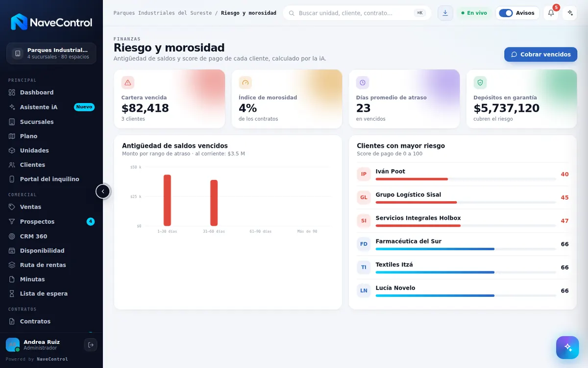 Módulo Riesgo y morosidad de NaveControl