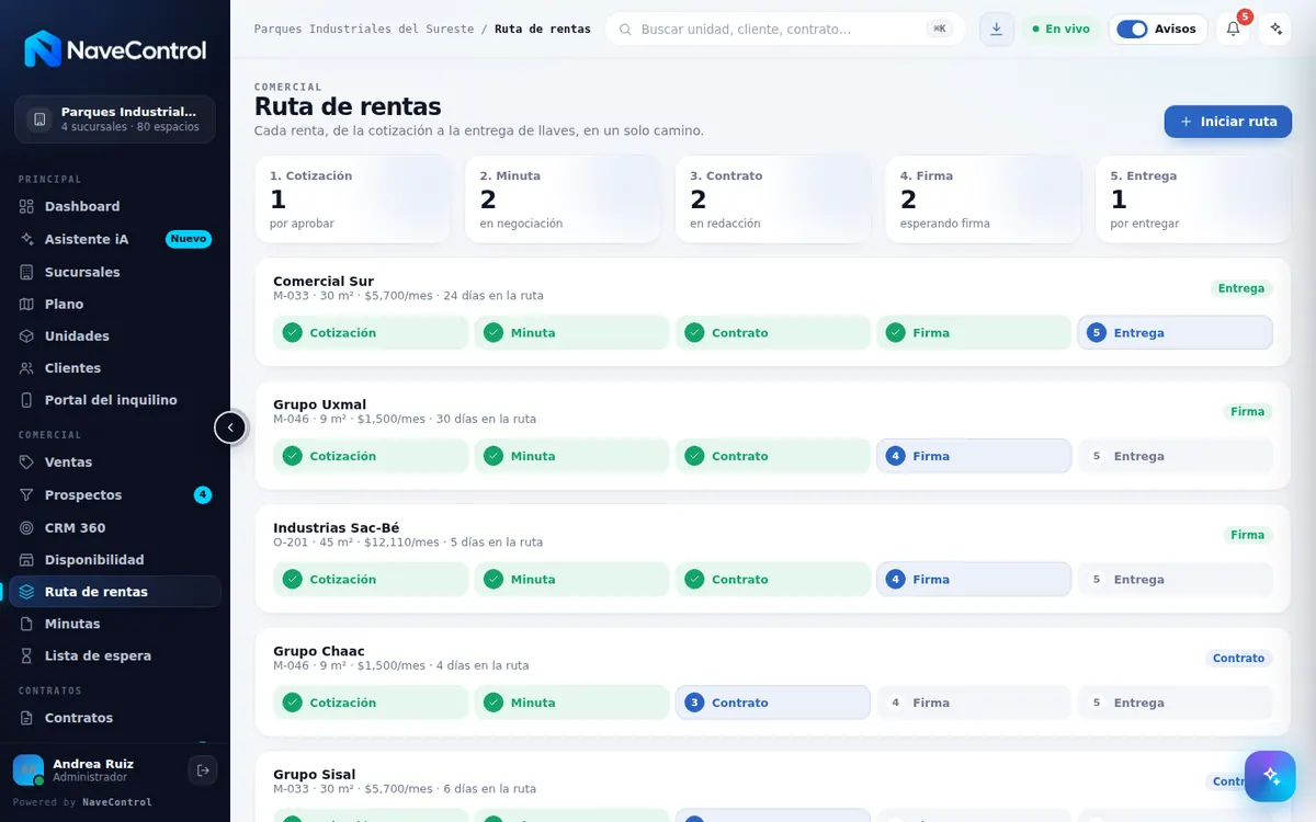 Módulo Ruta de rentas de NaveControl