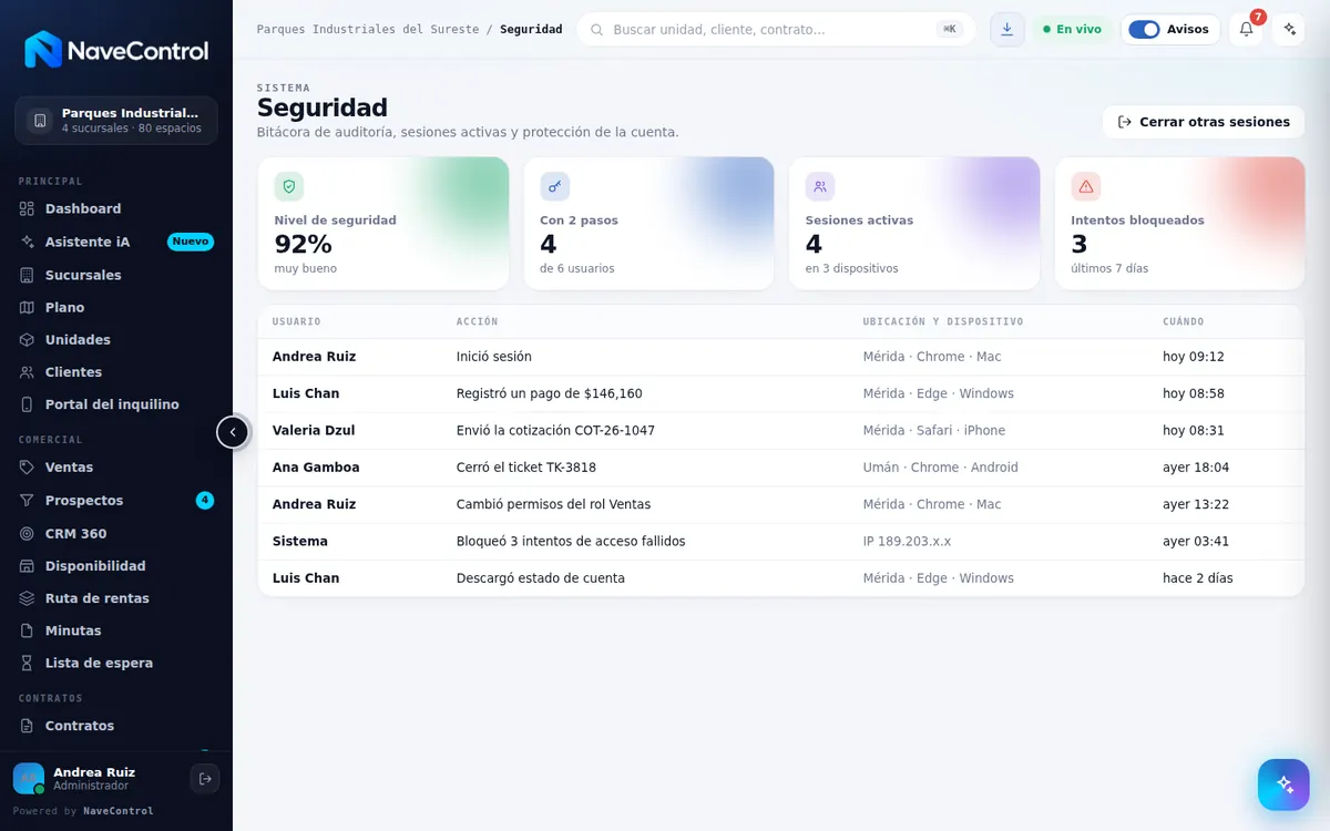 Módulo Seguridad de NaveControl