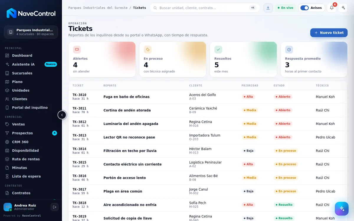 Módulo Tickets de NaveControl