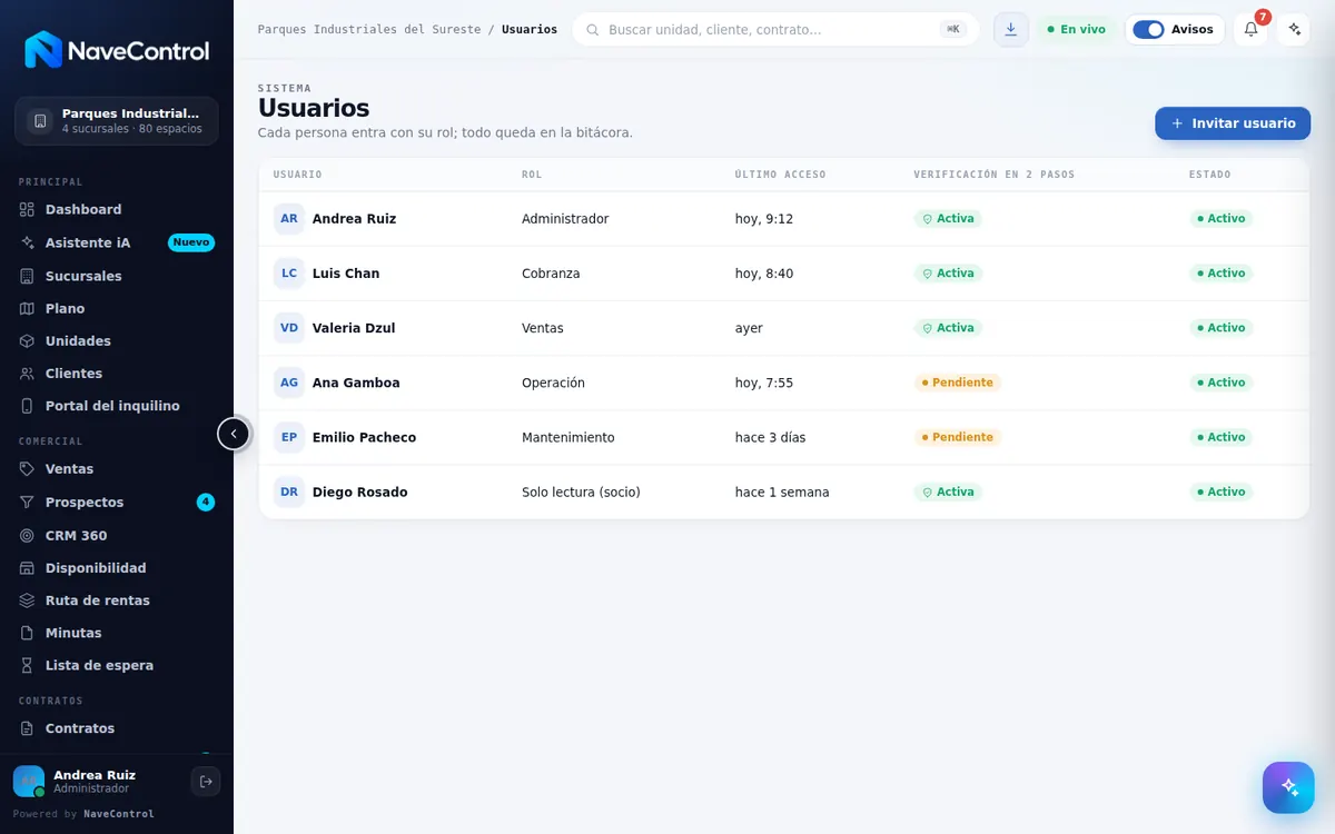 Módulo Usuarios de NaveControl